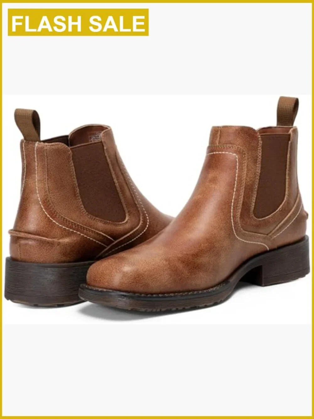 Men's Square Toe Chelsea Boots - Slip On Ankle Boots with Rubber Sole
